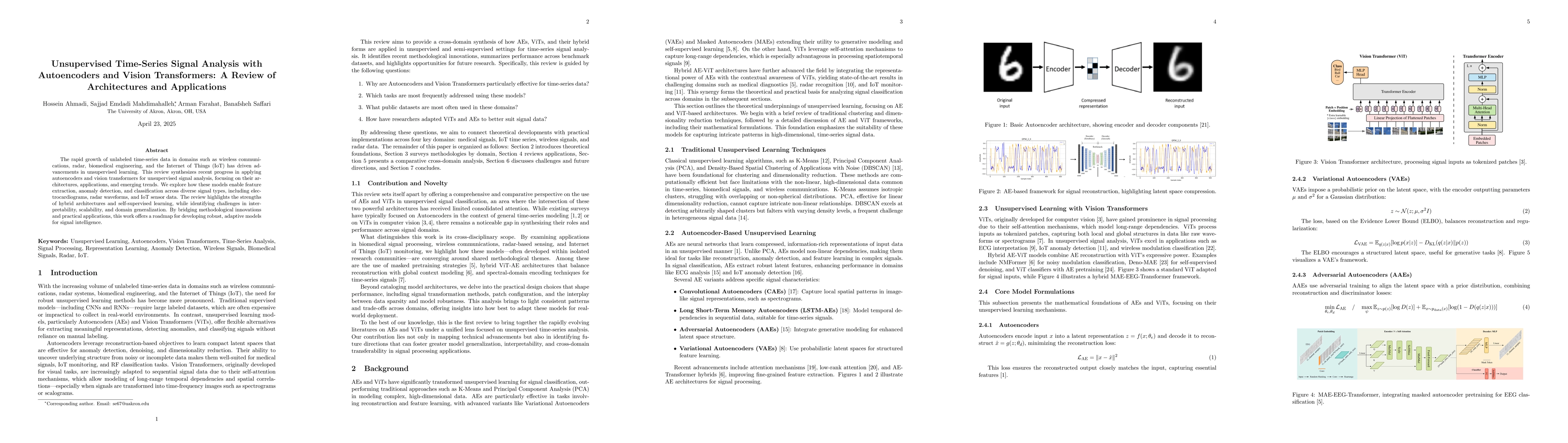 Thumbnail for Unsupervised Time-Series Signal Analysis with Autoencoders and Vision
  Transformers: A Review of Architectures and Applications