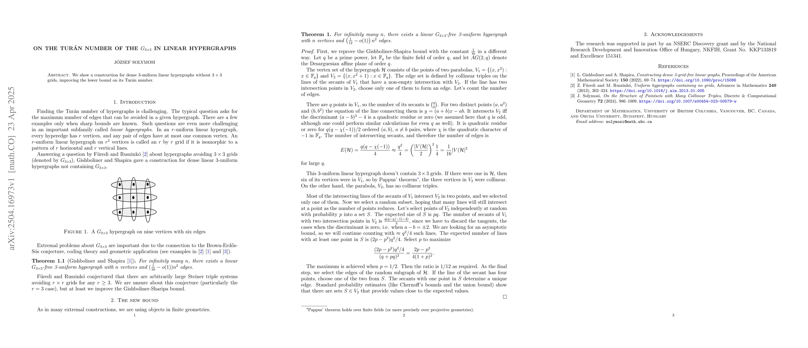Thumbnail for On the Turán number of the $G_{3\times 3}$ in linear hypergraphs