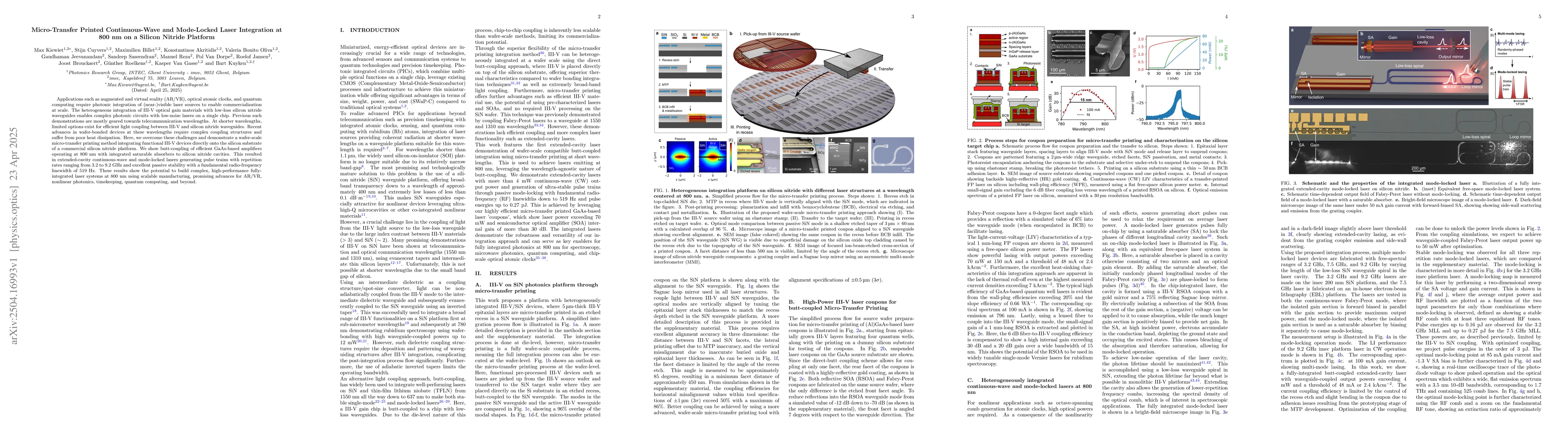 Thumbnail for Micro-Transfer Printed Continuous-Wave and Mode-Locked Laser Integration
  at 800 nm on a Silicon Nitride Platform