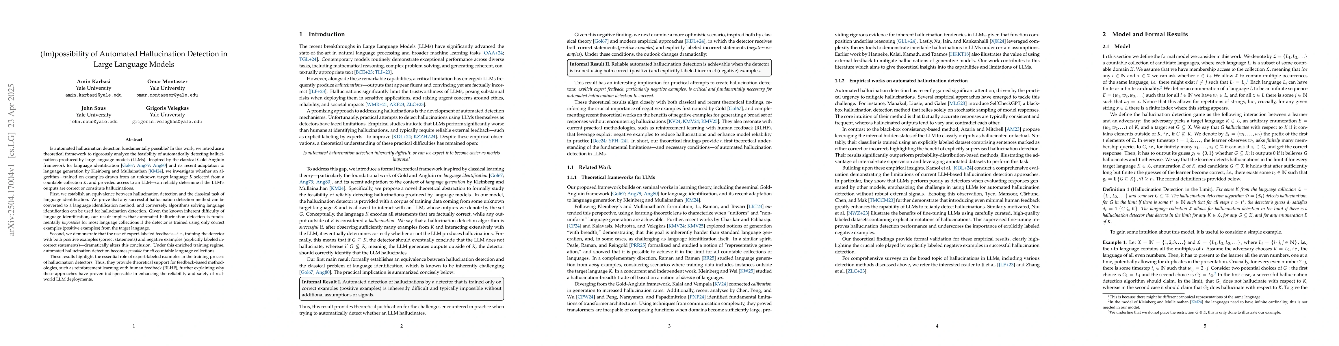 Thumbnail for (Im)possibility of Automated Hallucination Detection in Large Language
  Models