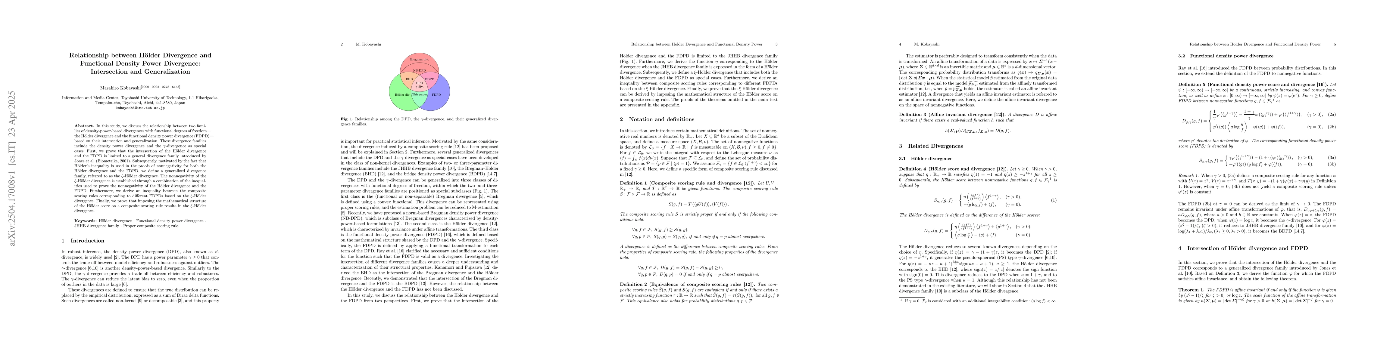 Thumbnail for Relationship between Hölder Divergence and Functional Density Power
  Divergence: Intersection and Generalization