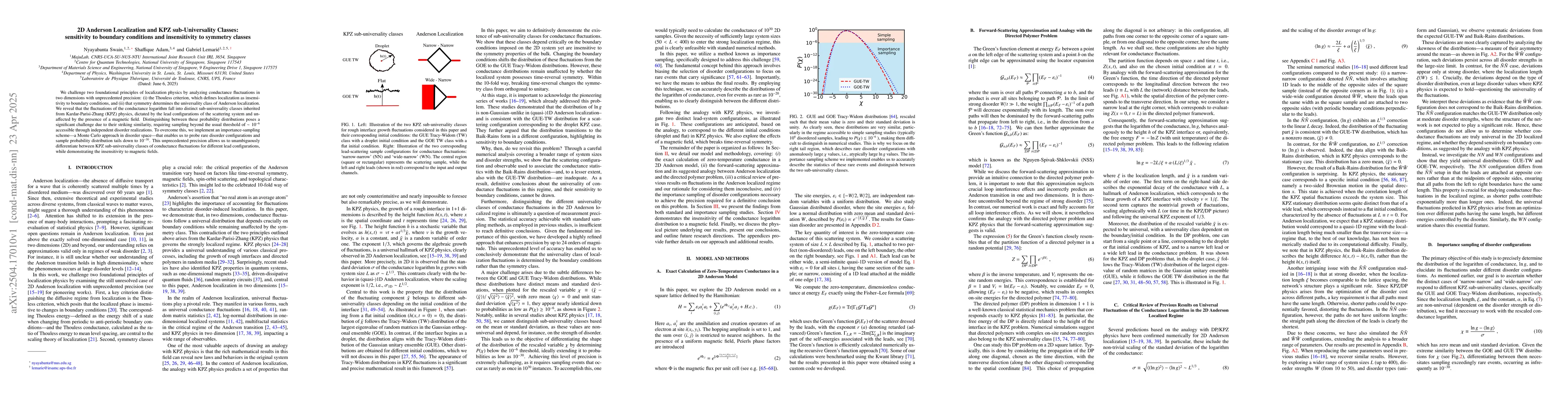 Thumbnail for 2D Anderson Localization and KPZ sub-Universality Classes : sensitivity
  to boundary conditions and insensitivity to symmetry classes