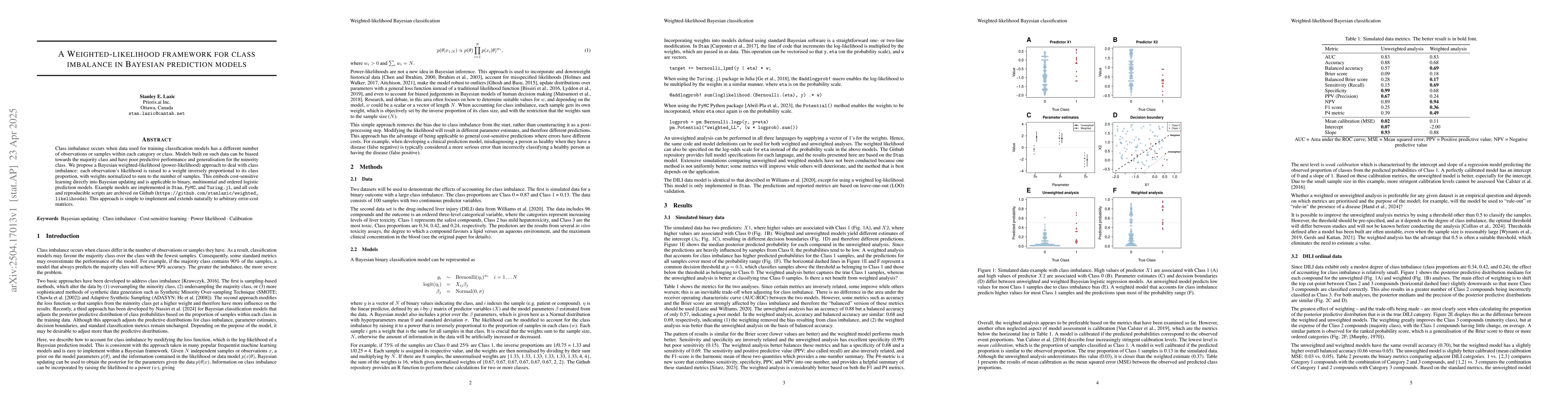Thumbnail for A Weighted-likelihood framework for class imbalance in Bayesian
  prediction models