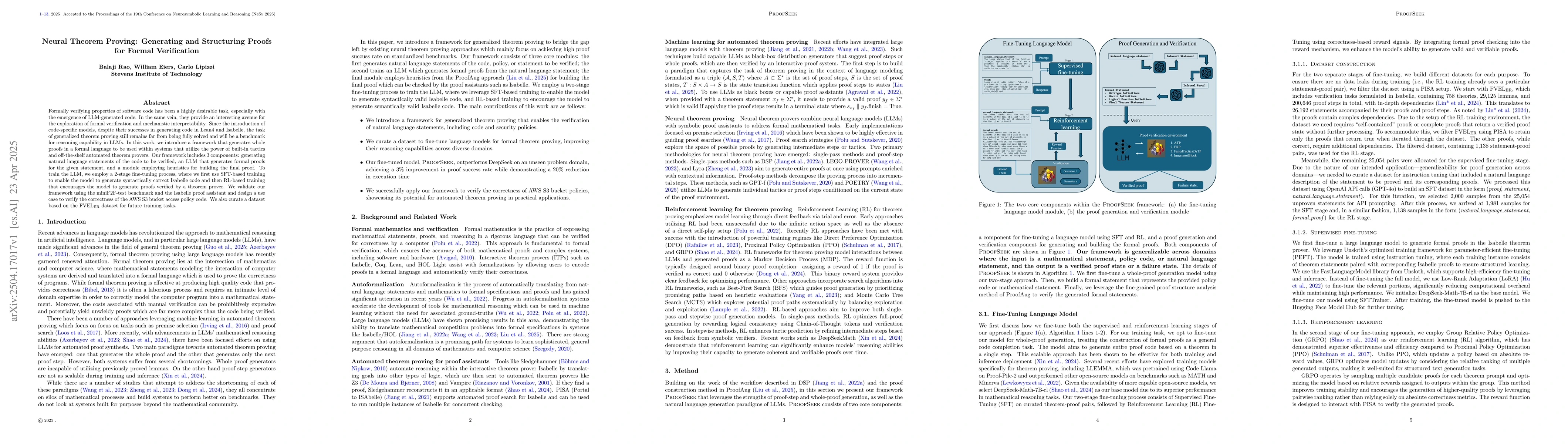 Thumbnail for Neural Theorem Proving: Generating and Structuring Proofs for Formal
  Verification