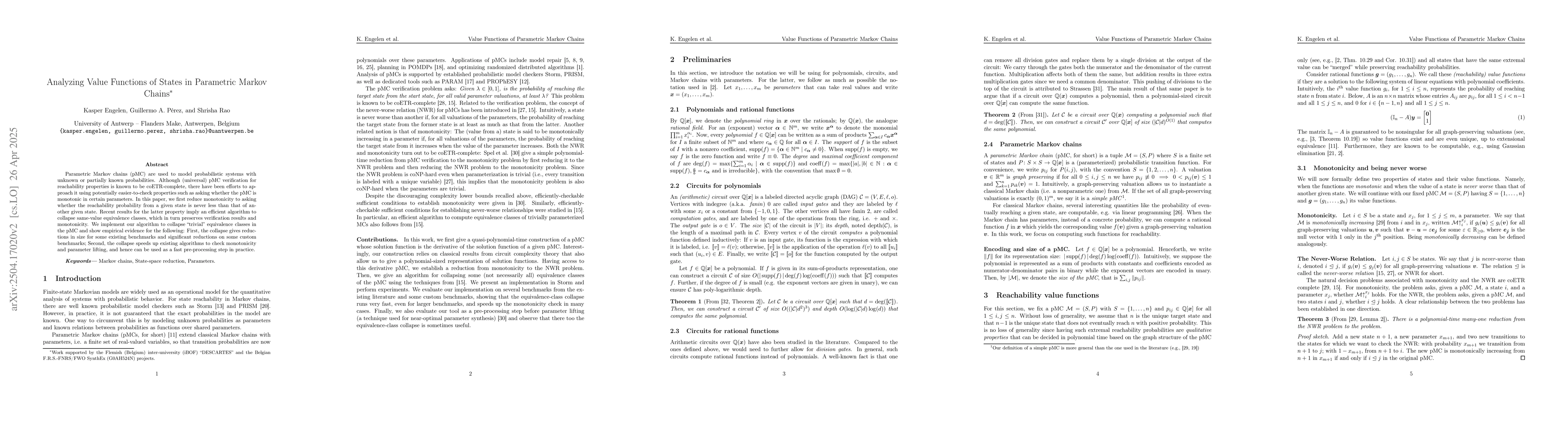 Thumbnail for Analyzing Value Functions of States in Parametric Markov Chains