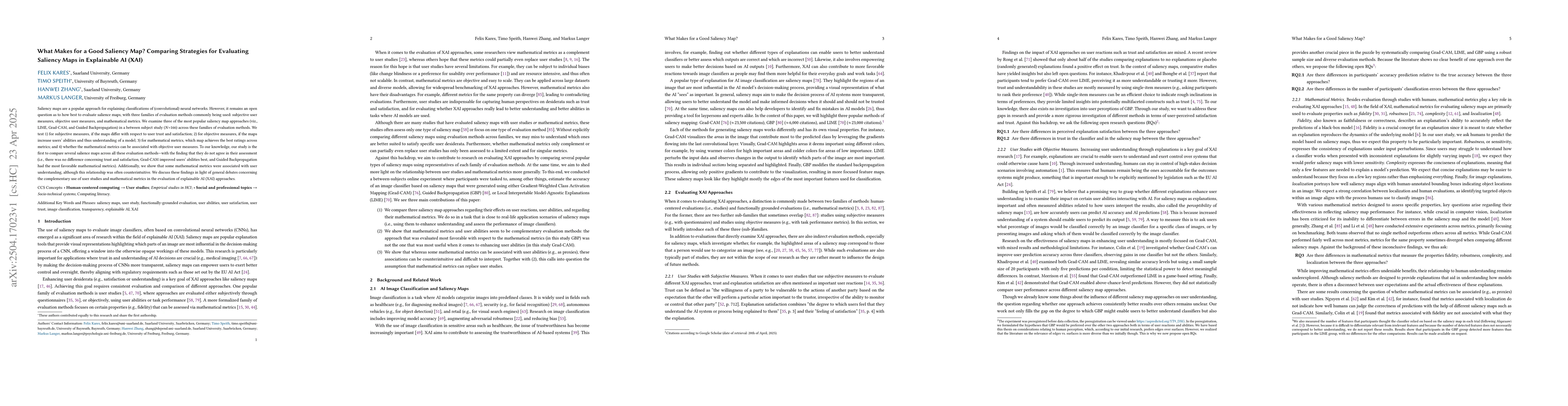 Thumbnail for What Makes for a Good Saliency Map? Comparing Strategies for Evaluating
  Saliency Maps in Explainable AI (XAI)