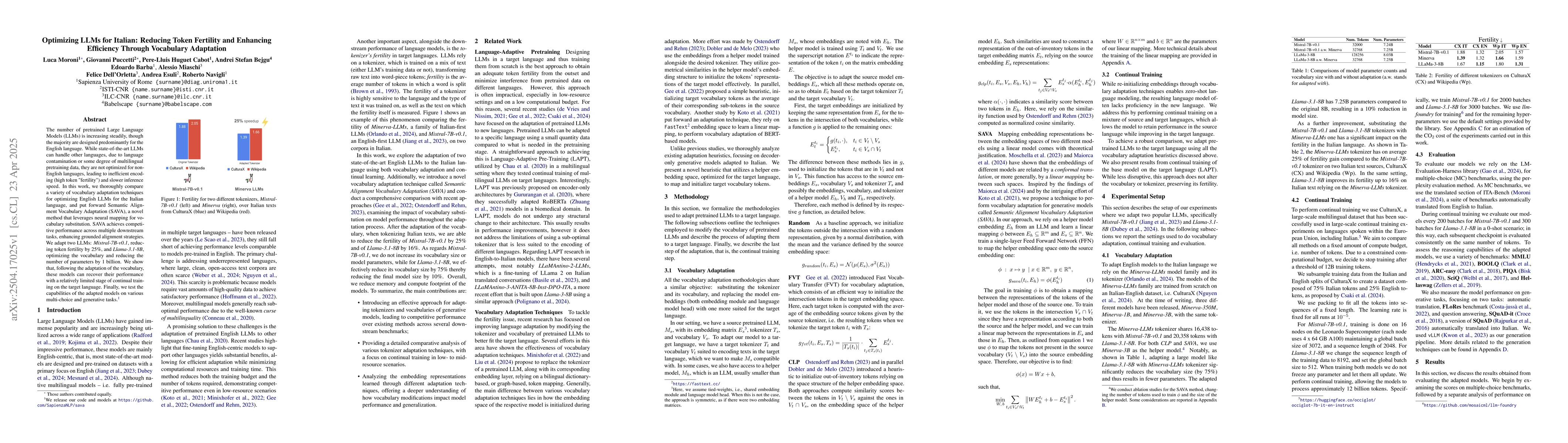 Thumbnail for Optimizing LLMs for Italian: Reducing Token Fertility and Enhancing
  Efficiency Through Vocabulary Adaptation