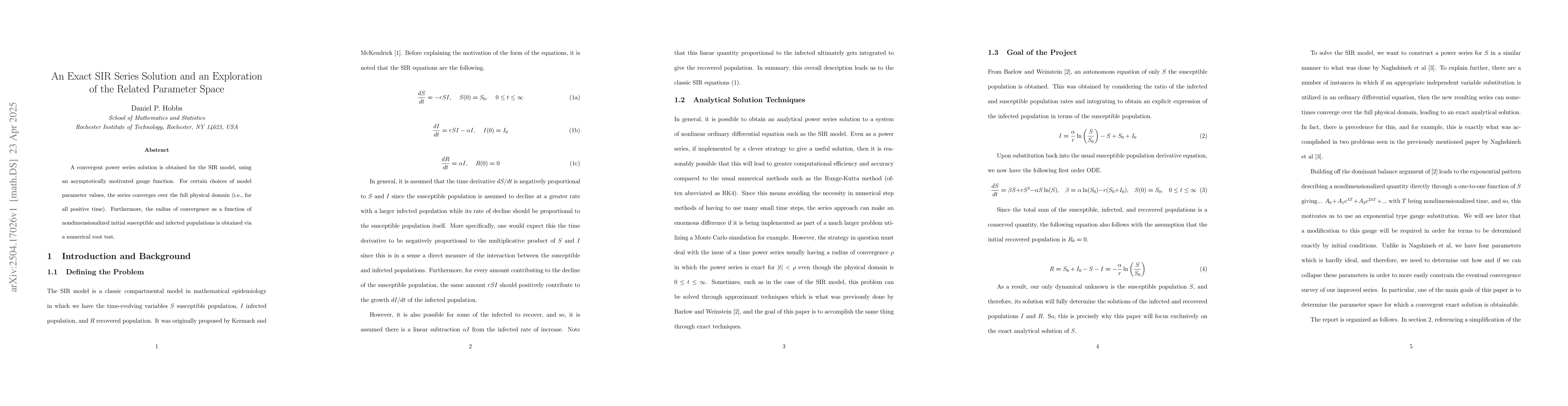 Thumbnail for An Exact SIR Series Solution and an Exploration of the Related Parameter
  Space