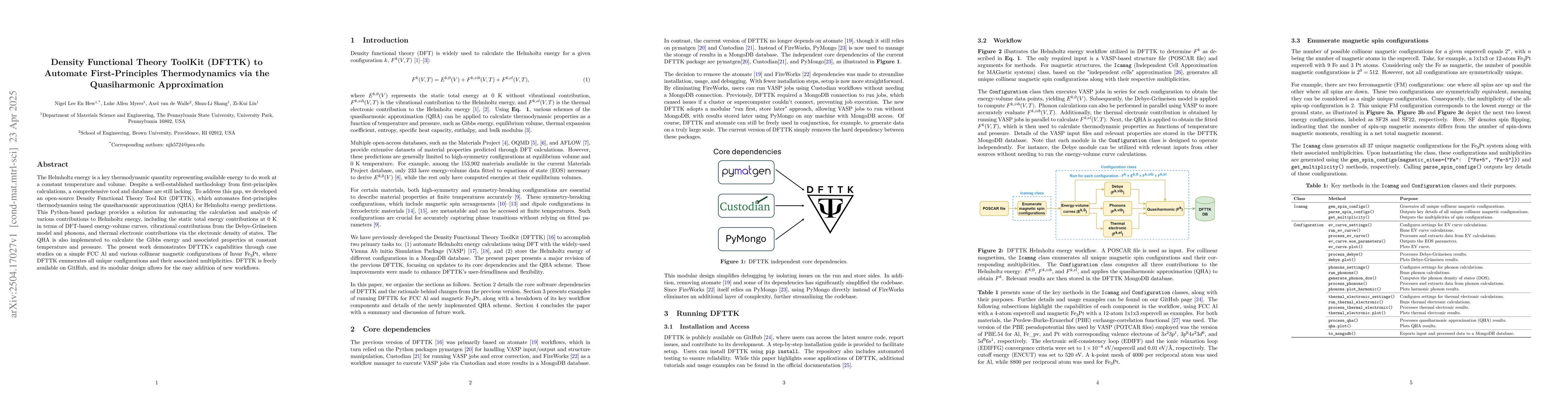 Thumbnail for Density Functional Theory ToolKit (DFTTK) to Automate First-Principles
  Thermodynamics via the Quasiharmonic Approximation
