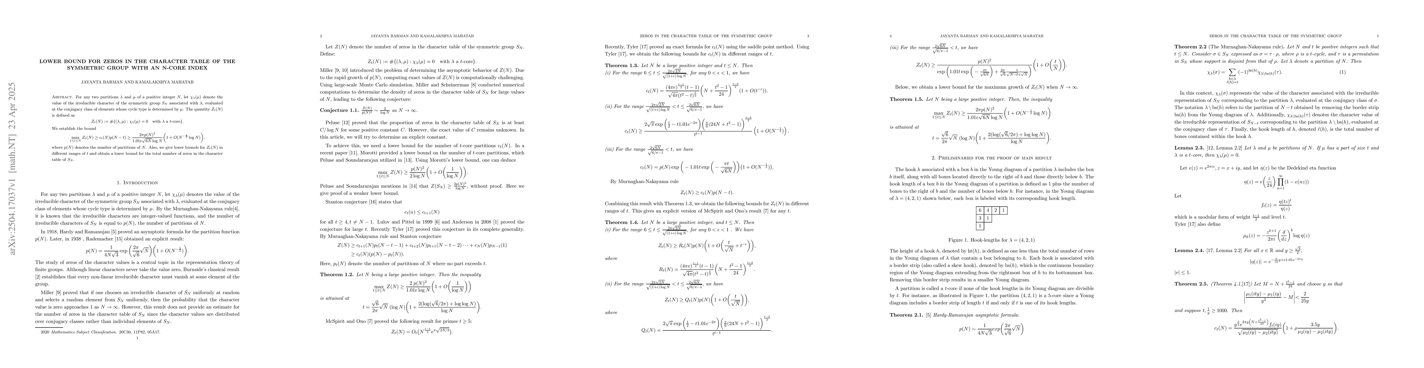 Thumbnail for Lower Bound for Zeros in The Character Table of The Symmetric Group with
  an n-Core Index