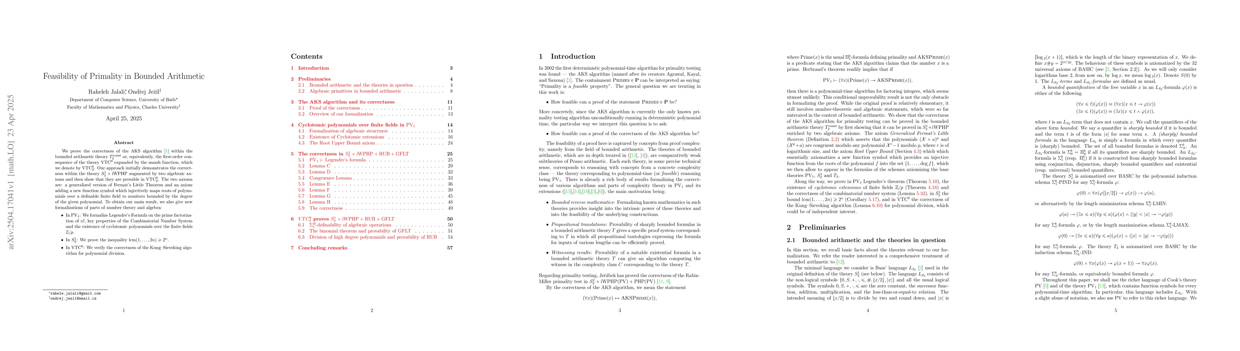 Thumbnail for Feasibility of Primality in Bounded Arithmetic