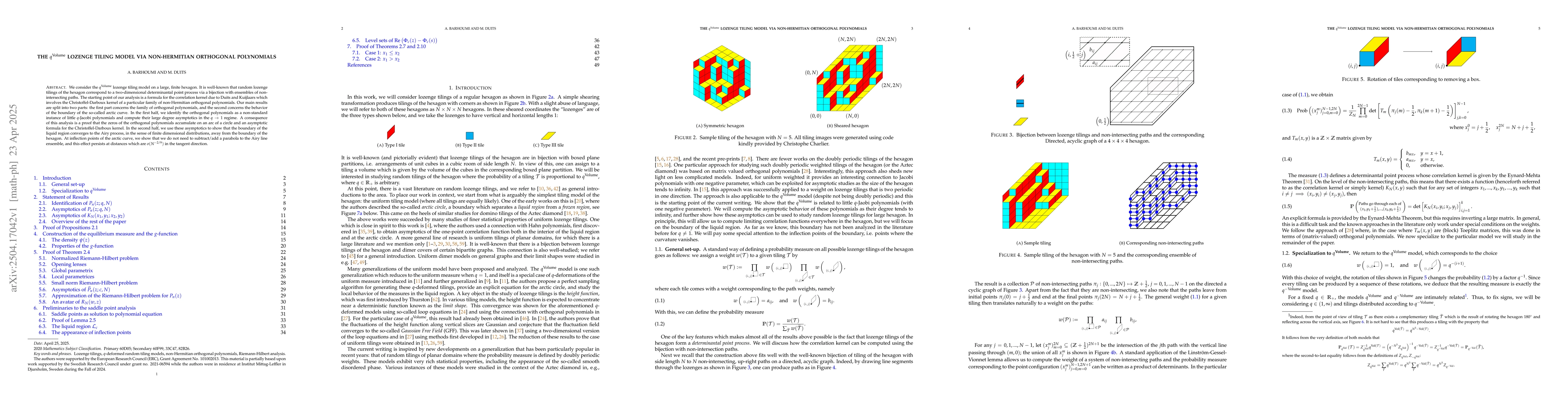 Thumbnail for The $q^{\mathrm{Volume}}$ lozenge tiling model via non-Hermitian
  orthogonal polynomials