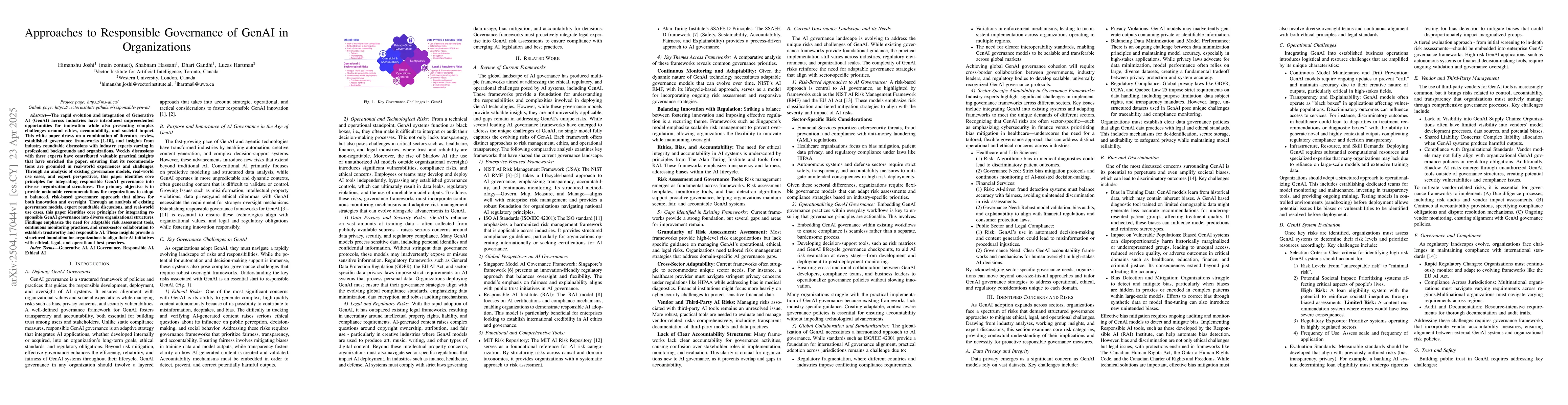 Thumbnail for Approaches to Responsible Governance of GenAI in Organizations