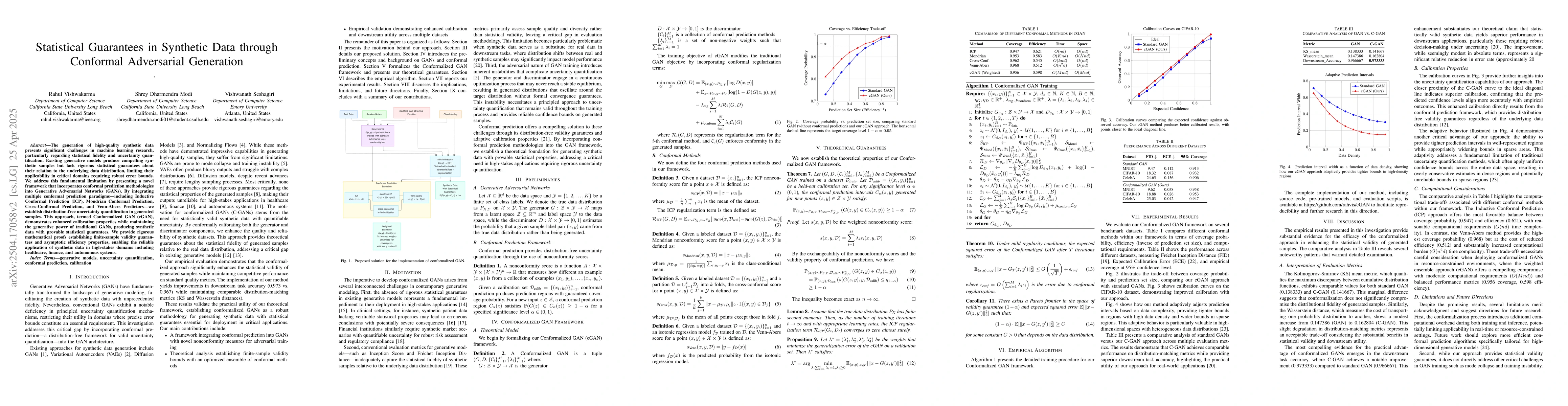 Thumbnail for Statistical Guarantees in Synthetic Data through Conformal Adversarial
  Generation