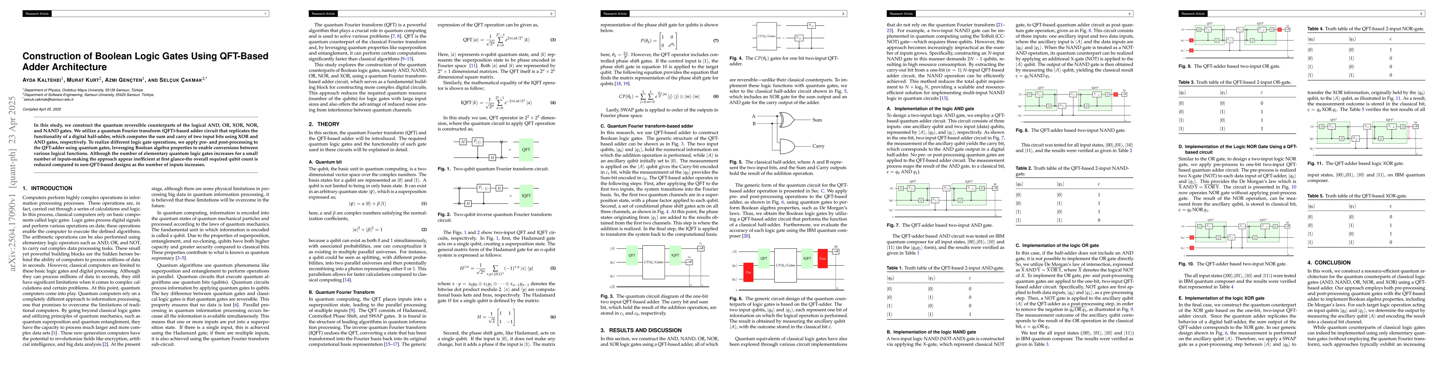 Thumbnail for Construction of Boolean Logic Gates Using QFT-Based Adder Architecture