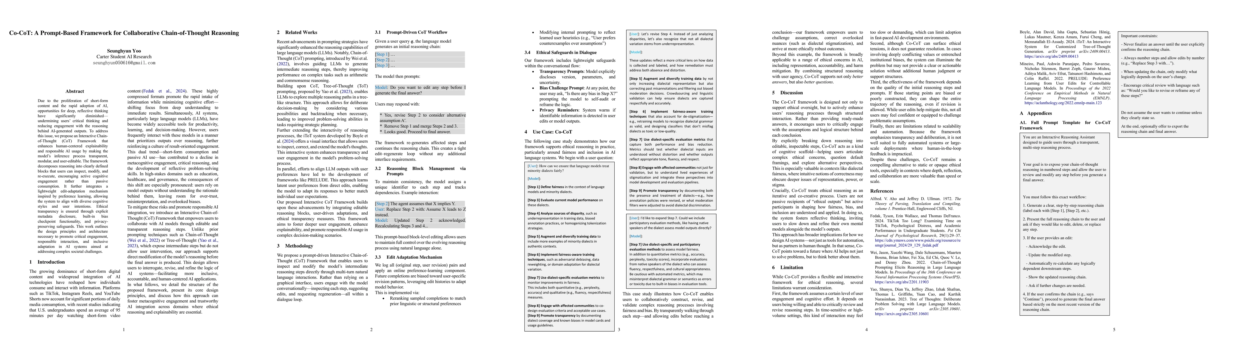 Thumbnail for Co-CoT: A Prompt-Based Framework for Collaborative Chain-of-Thought
  Reasoning