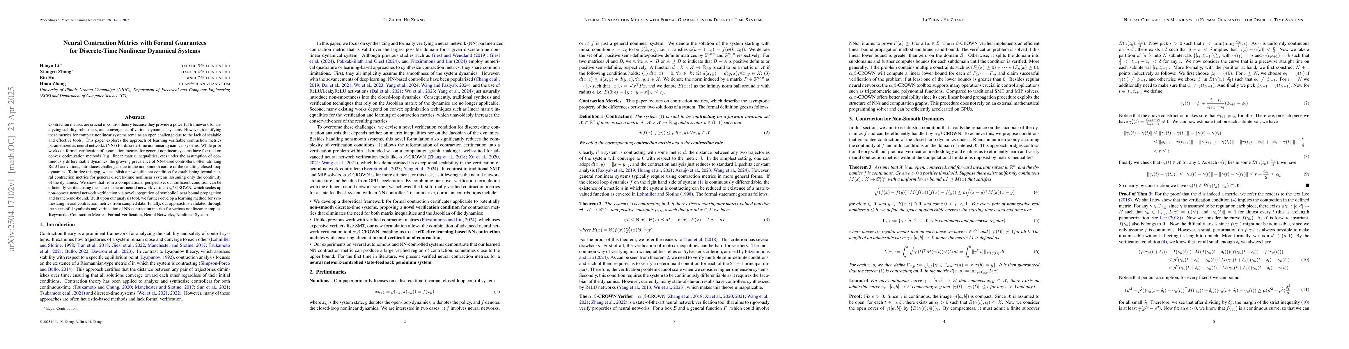 Thumbnail for Neural Contraction Metrics with Formal Guarantees for Discrete-Time
  Nonlinear Dynamical Systems