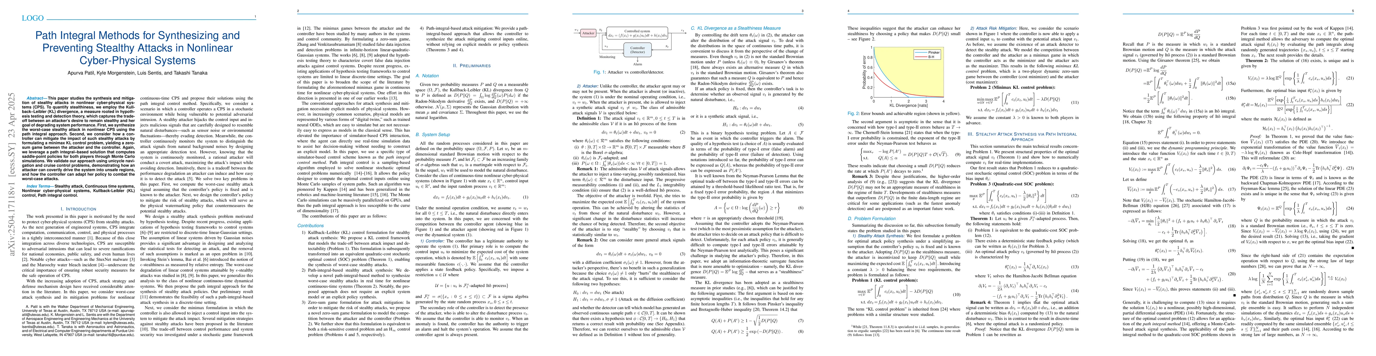 Thumbnail for Path Integral Methods for Synthesizing and Preventing Stealthy Attacks
  in Nonlinear Cyber-Physical Systems