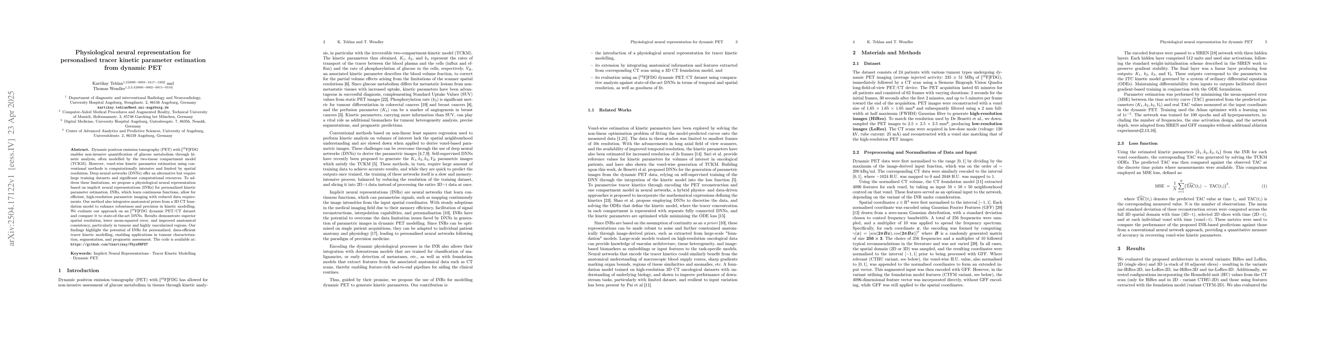 Thumbnail for Physiological neural representation for personalised tracer kinetic
  parameter estimation from dynamic PET