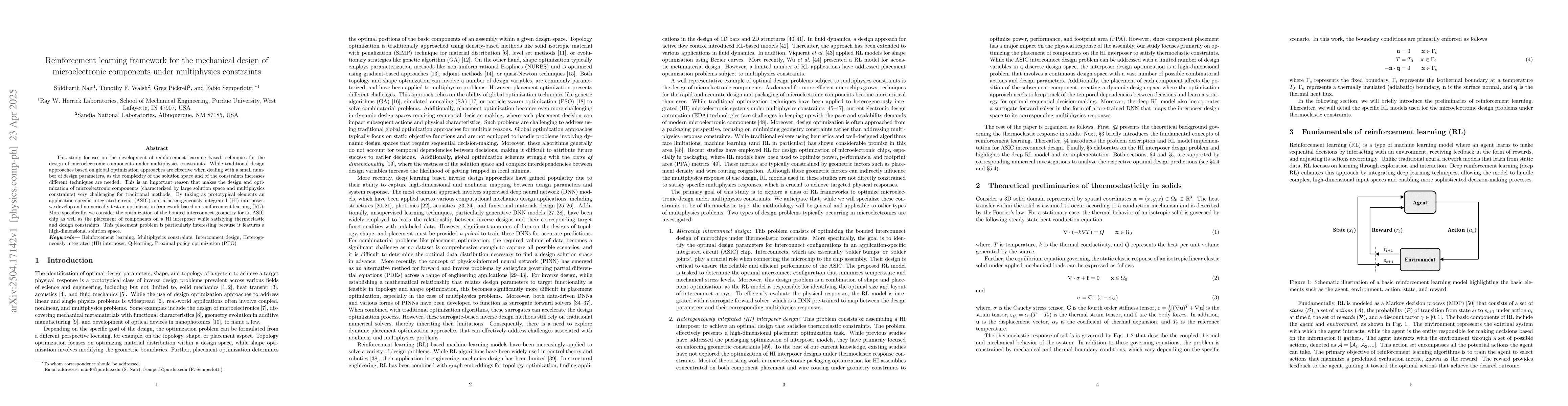 Thumbnail for Reinforcement learning framework for the mechanical design of
  microelectronic components under multiphysics constraints
