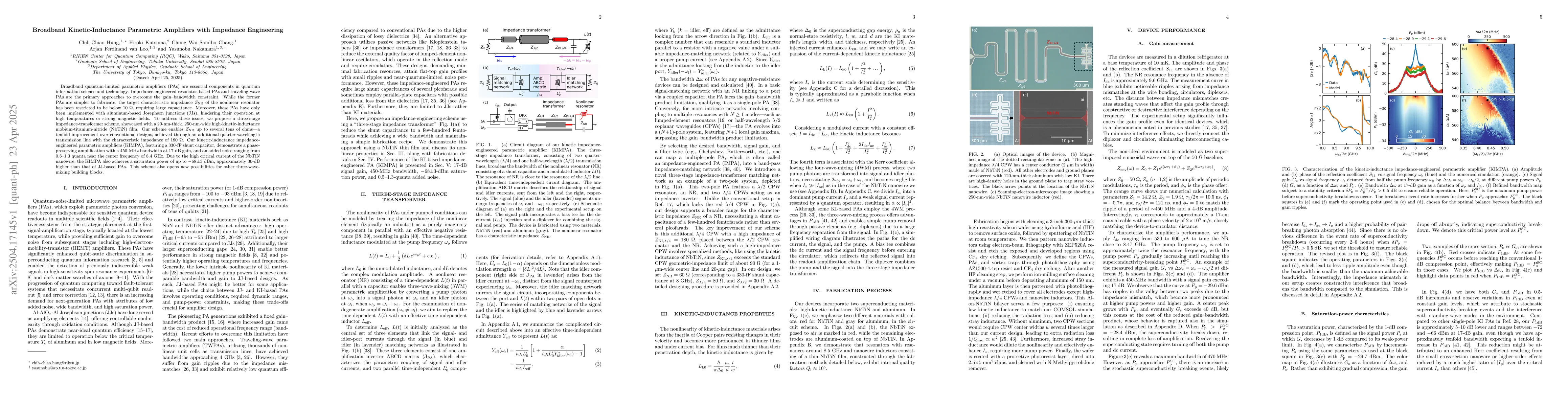 Thumbnail for Broadband Kinetic-Inductance Parametric Amplifiers with Impedance
  Engineering