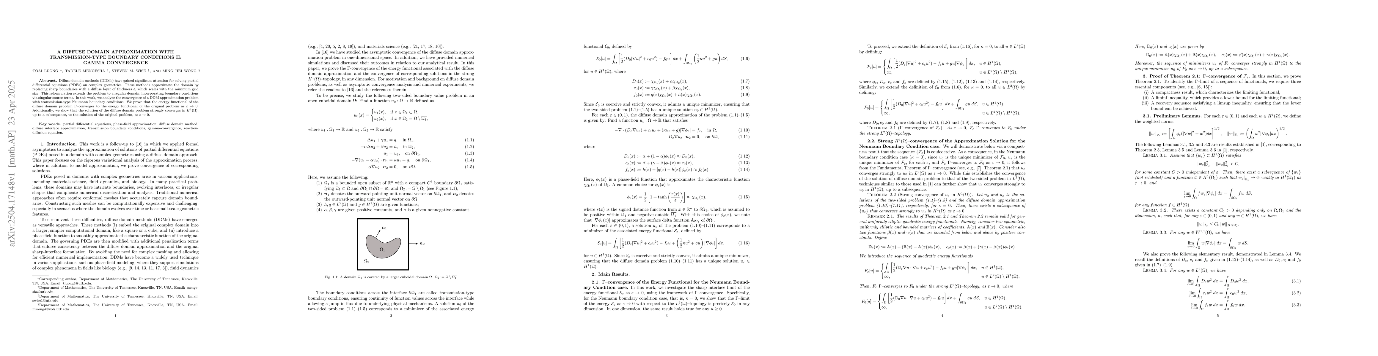Thumbnail for A Diffuse Domain Approximation with Transmission-Type Boundary
  Conditions II: Gamma--Convergence