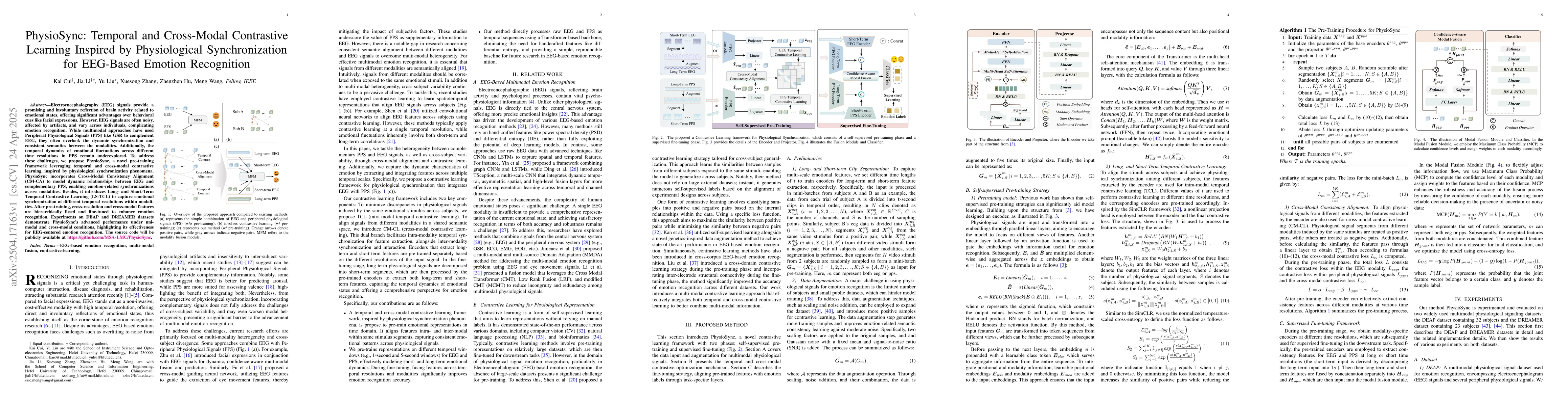 Thumbnail for PhysioSync: Temporal and Cross-Modal Contrastive Learning Inspired by
  Physiological Synchronization for EEG-Based Emotion Recognition