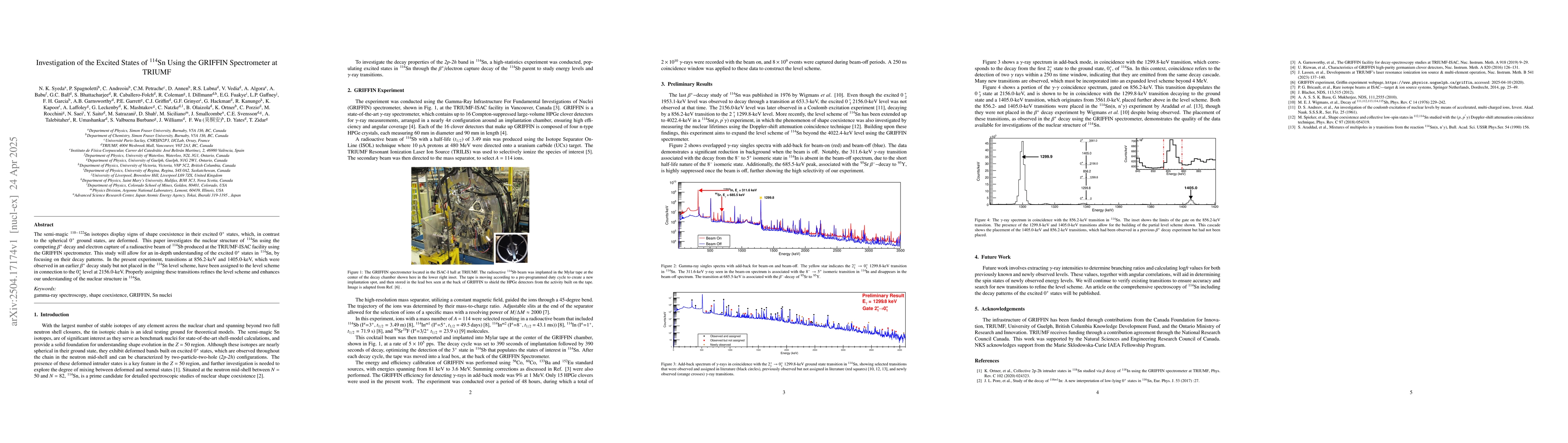 Thumbnail for Investigation of the Excited States of $^{114}\mathrm{Sn}$ Using the
  GRIFFIN Spectrometer at TRIUMF