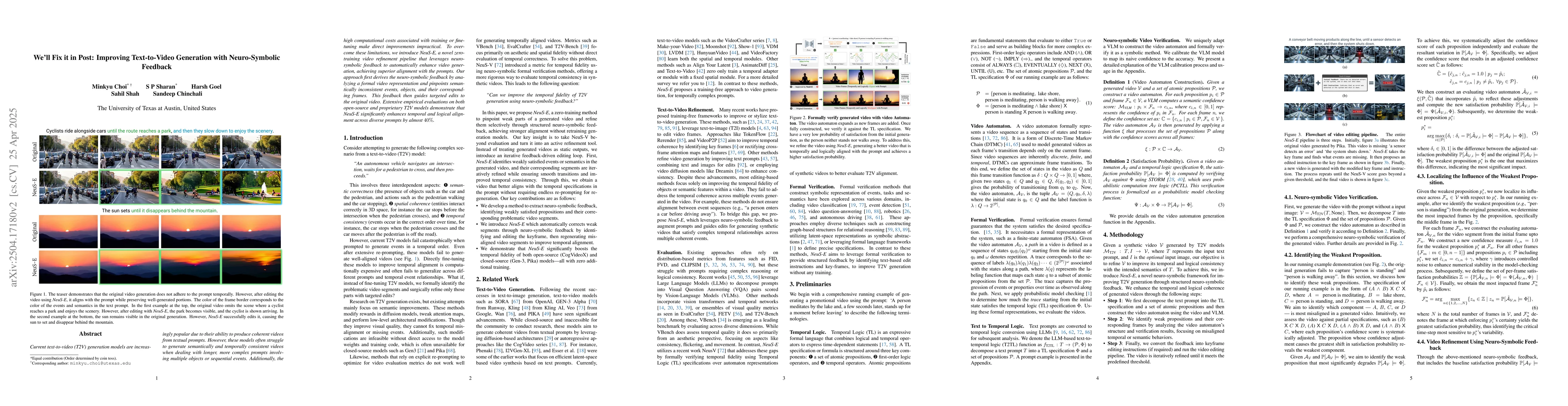 Thumbnail for We'll Fix it in Post: Improving Text-to-Video Generation with
  Neuro-Symbolic Feedback