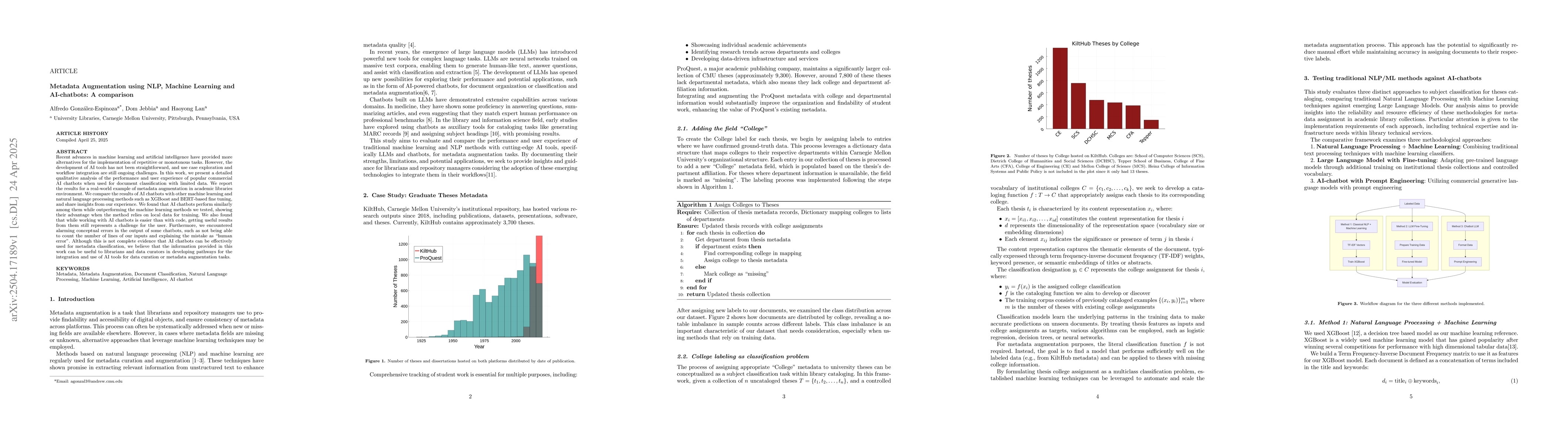 Thumbnail for Metadata Augmentation using NLP, Machine Learning and AI chatbots: A
  comparison