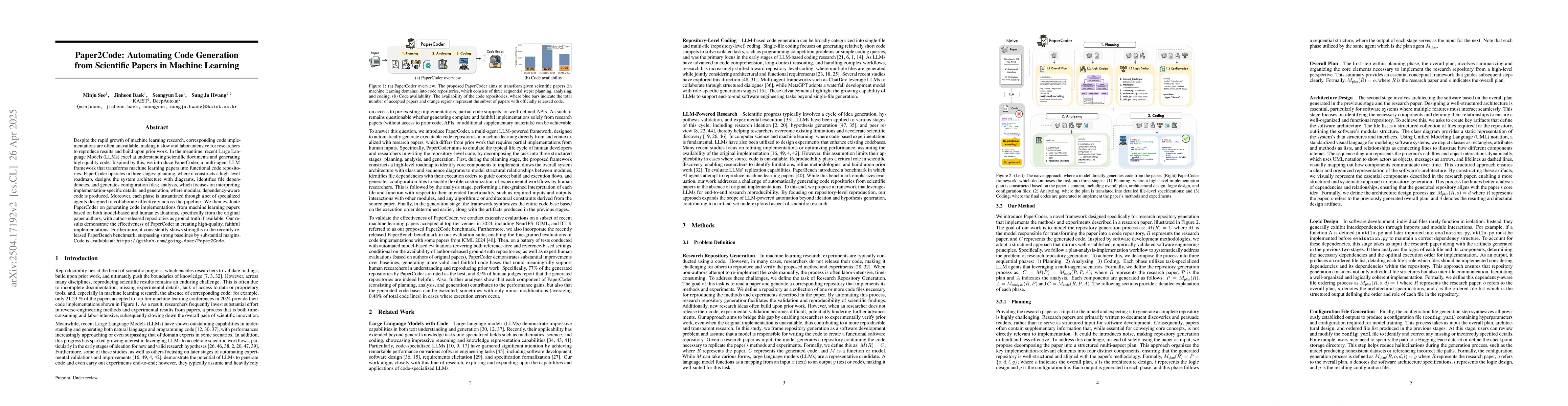 Thumbnail for Paper2Code: Automating Code Generation from Scientific Papers in Machine
  Learning