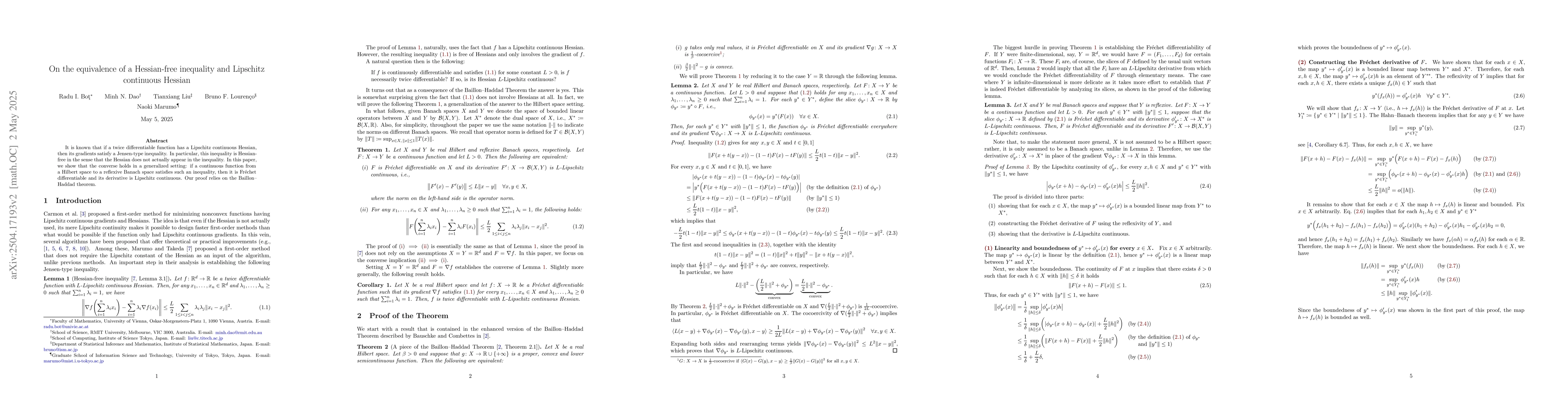 Thumbnail for On the equivalence of a Hessian-free inequality and Lipschitz continuous
  Hessian