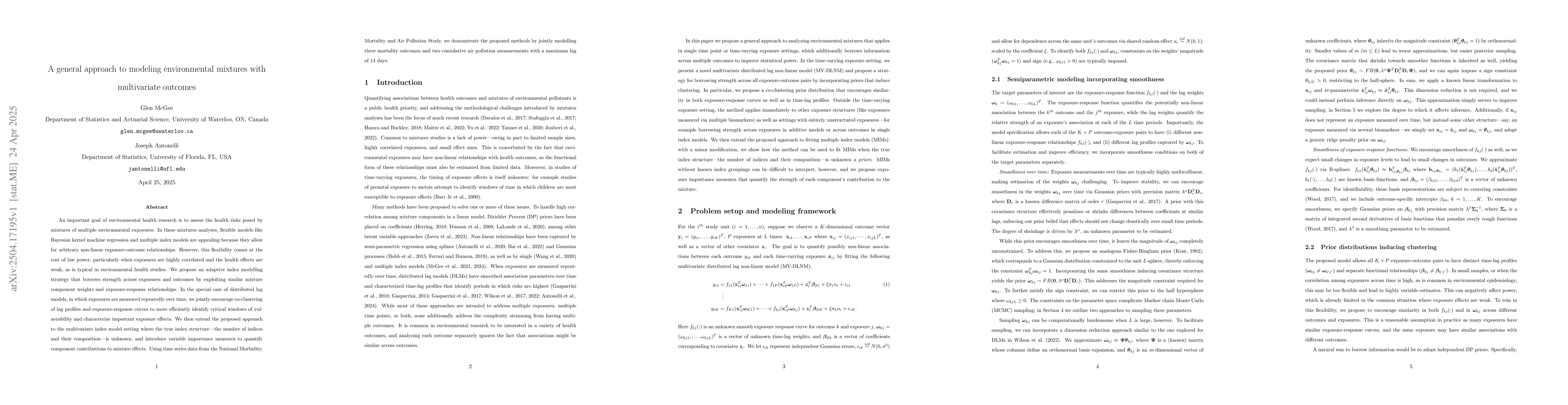 Thumbnail for A general approach to modeling environmental mixtures with multivariate
  outcomes