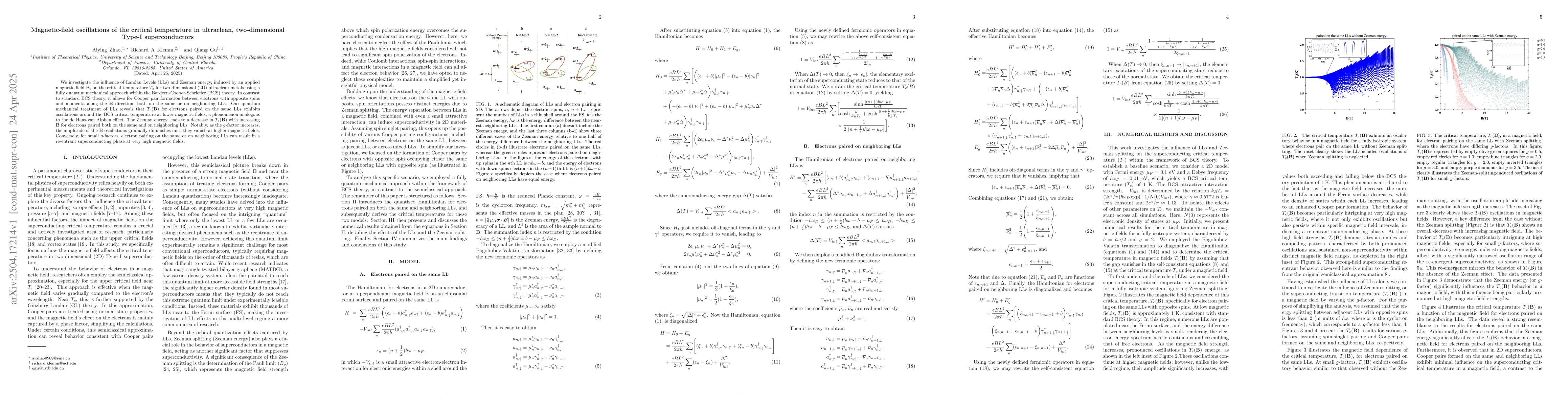 Thumbnail for Magnetic-field oscillations of the critical temperature in ultraclean,
  two-dimensional Type-I superconductor
