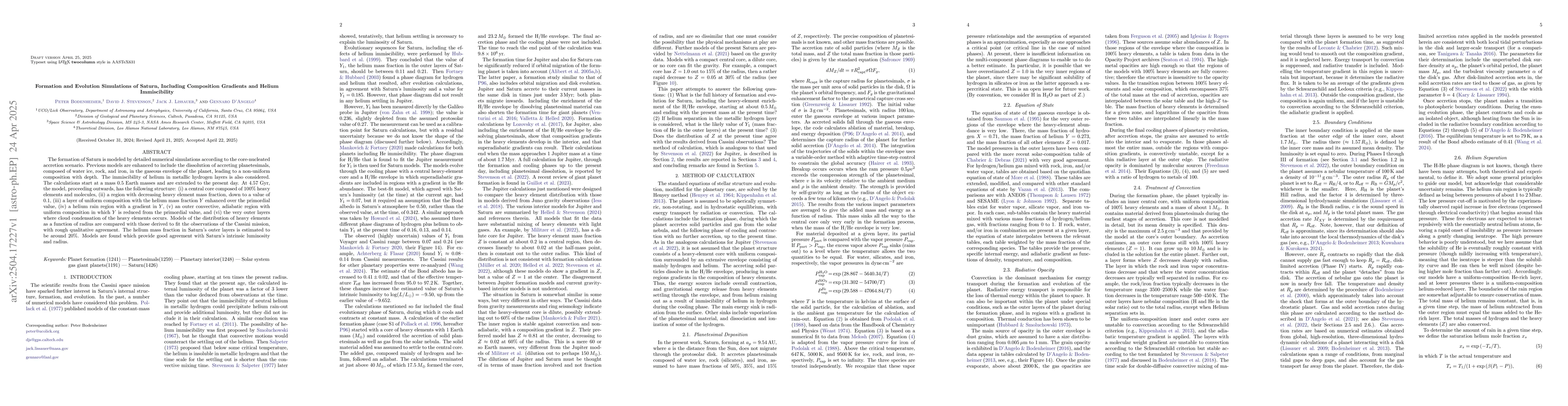 Thumbnail for Formation and Evolution Simulations of Saturn, Including Composition
  Gradients and Helium Immiscibility