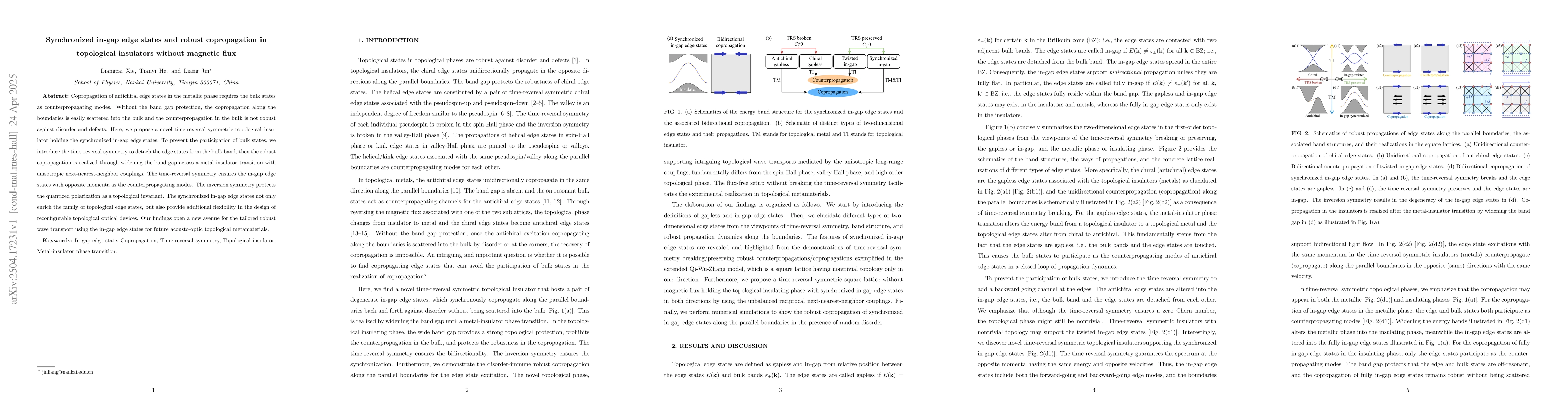 Thumbnail for Synchronized in-gap edge states and robust copropagation in topological
  insulators without magnetic flux