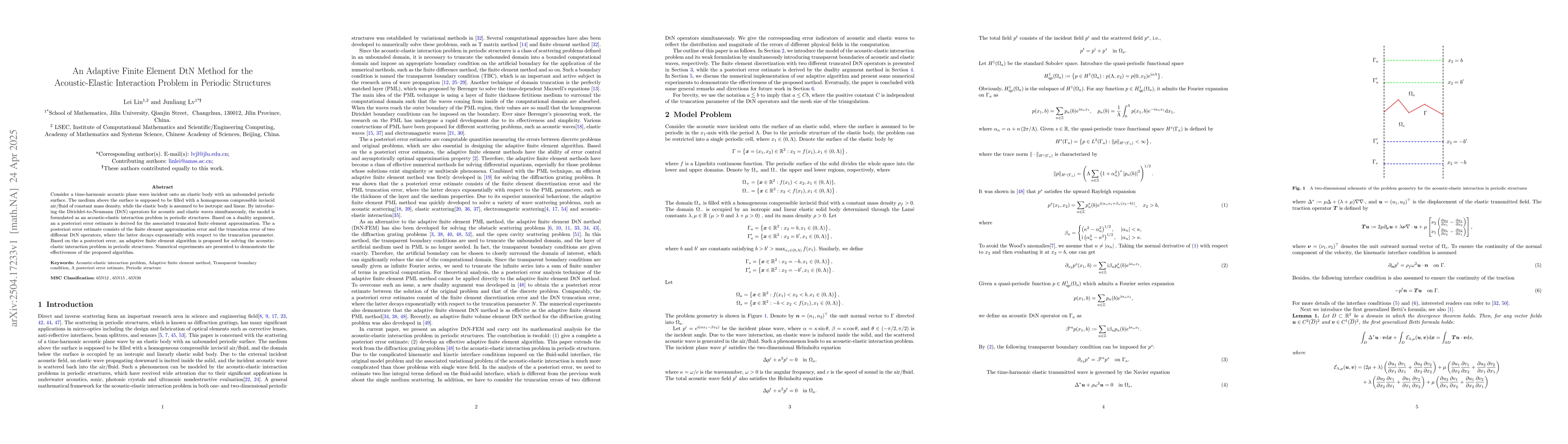 Thumbnail for An Adaptive Finite Element DtN Method for the Acoustic-Elastic
  Interaction Problem in Periodic Structures