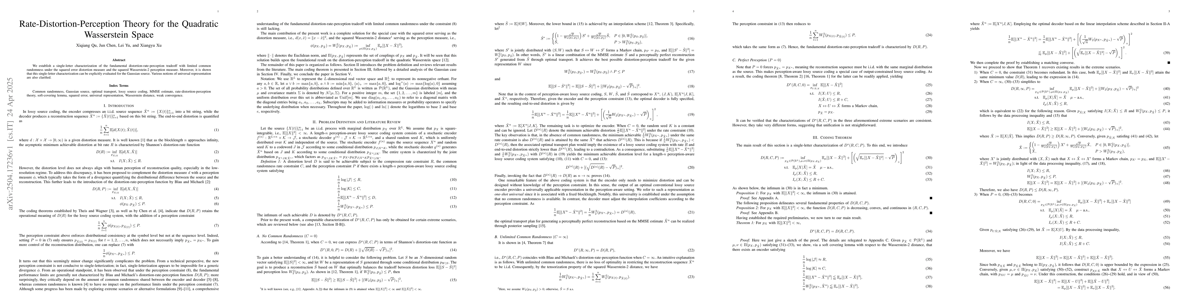 Thumbnail for Rate-Distortion-Perception Theory for the Quadratic Wasserstein Space