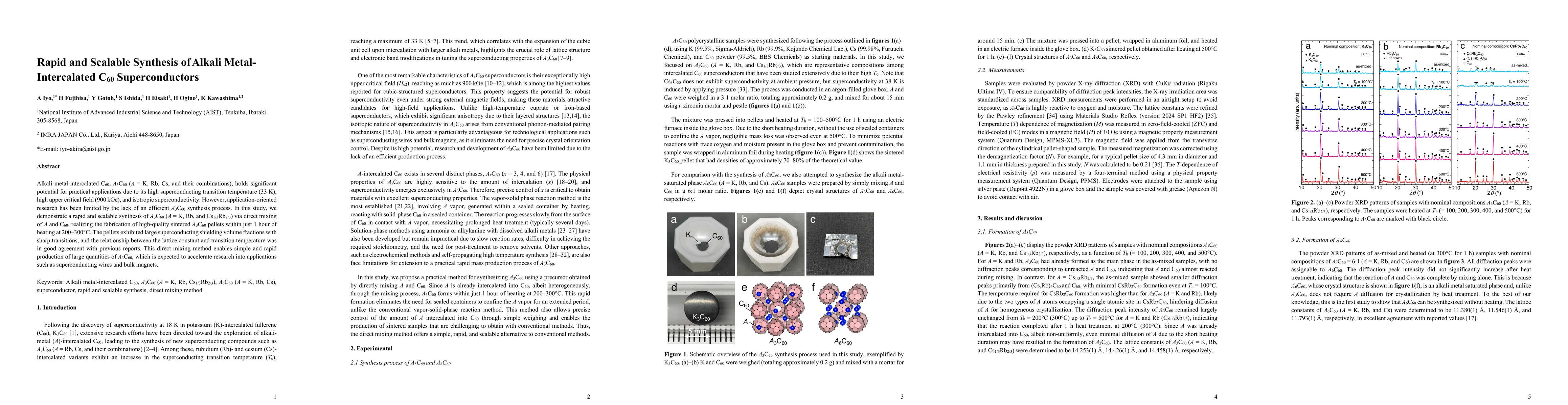Thumbnail for Rapid and Scalable Synthesis of Alkali Metal-Intercalated C$_{60}$
  Superconductors