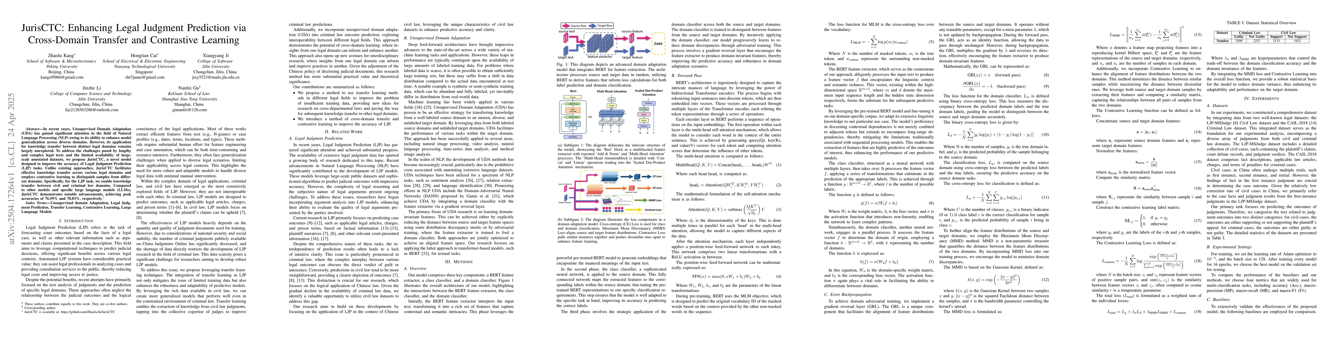 Thumbnail for JurisCTC: Enhancing Legal Judgment Prediction via Cross-Domain Transfer
  and Contrastive Learning