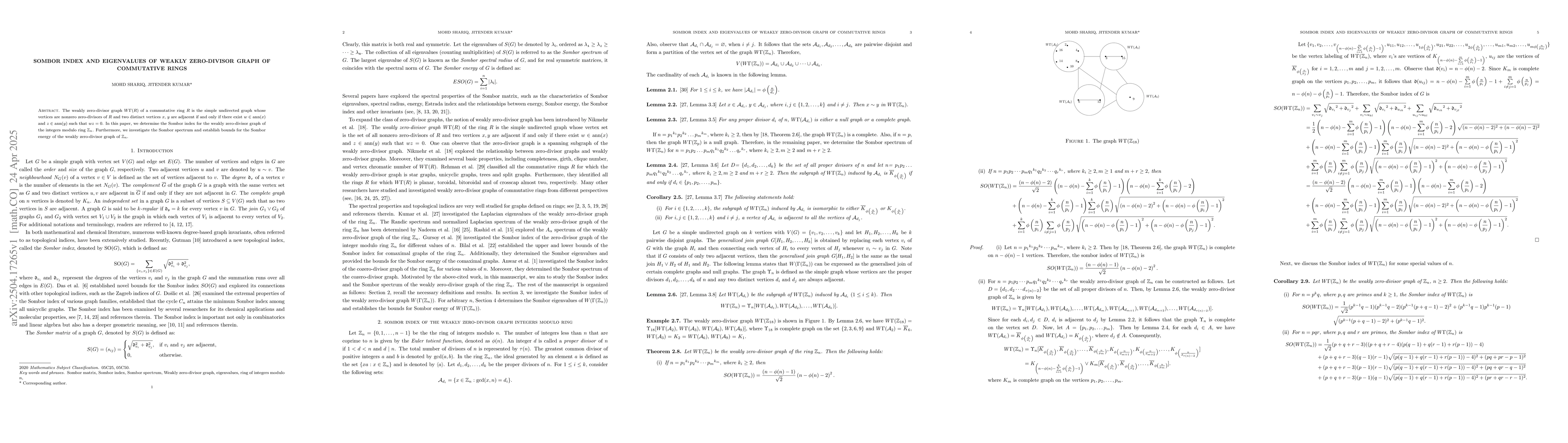 Thumbnail for Sombor index and eigenvalues of weakly zero-divisor graph of commutative
  rings