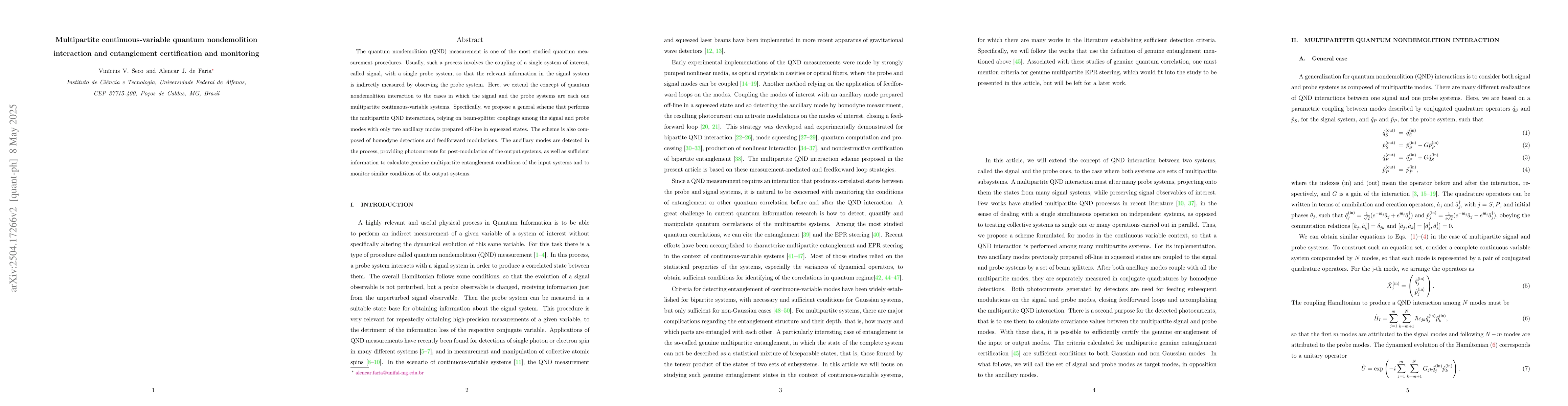 Thumbnail for Multipartite continuous-variable quantum nondemolition interaction and
  entanglement certification and monitoring