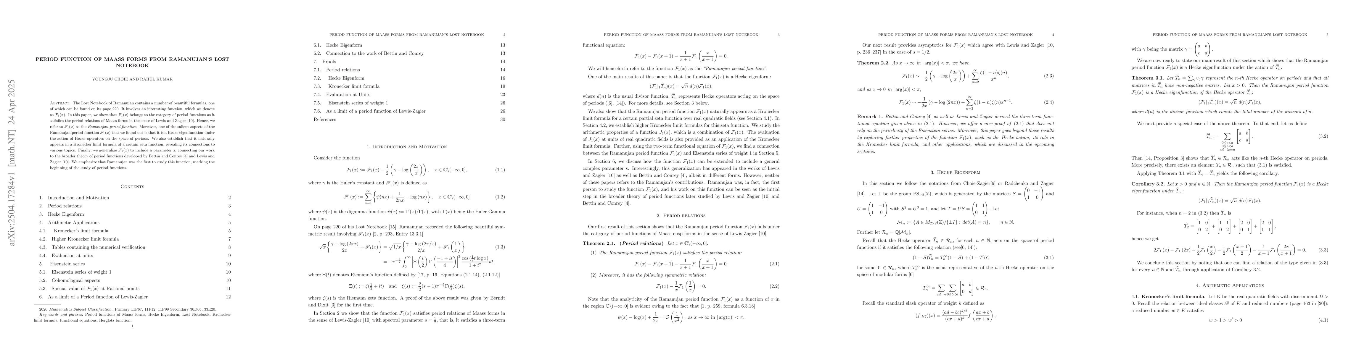Thumbnail for Period Function of Maass forms from Ramanujan's Lost Notebook
