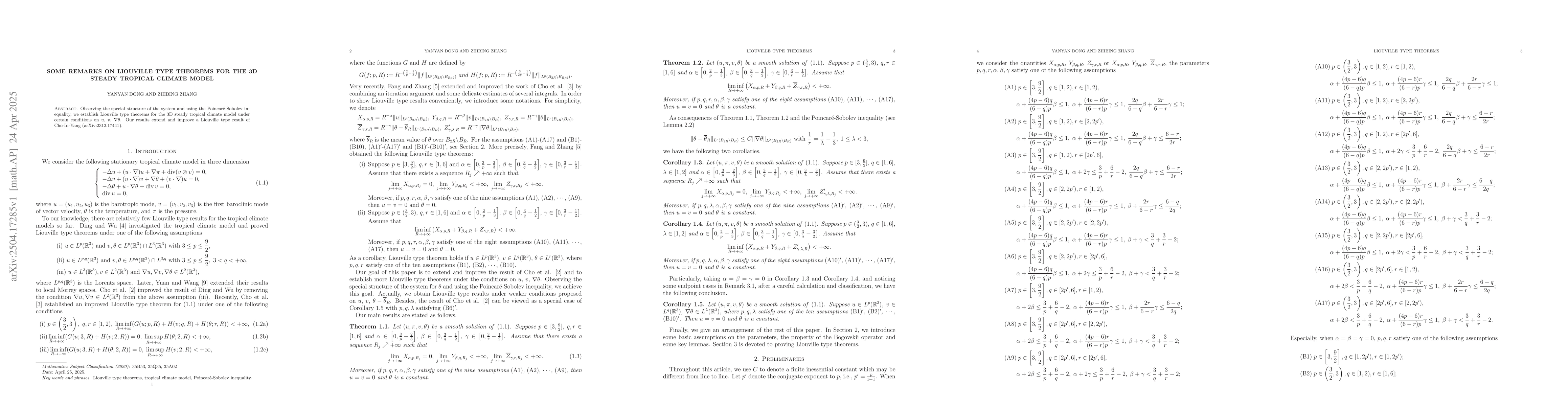 Thumbnail for Some remarks on Liouville type theorems for the 3D steady tropical
  climate model