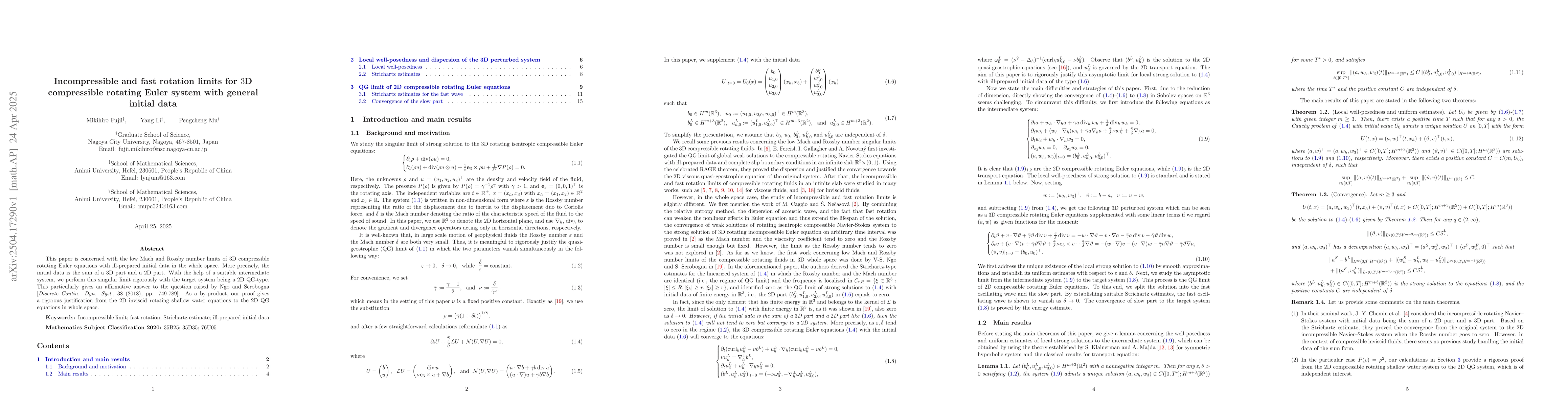 Thumbnail for Incompressible and fast rotation limits for 3D compressible rotating
  Euler system with general initial data