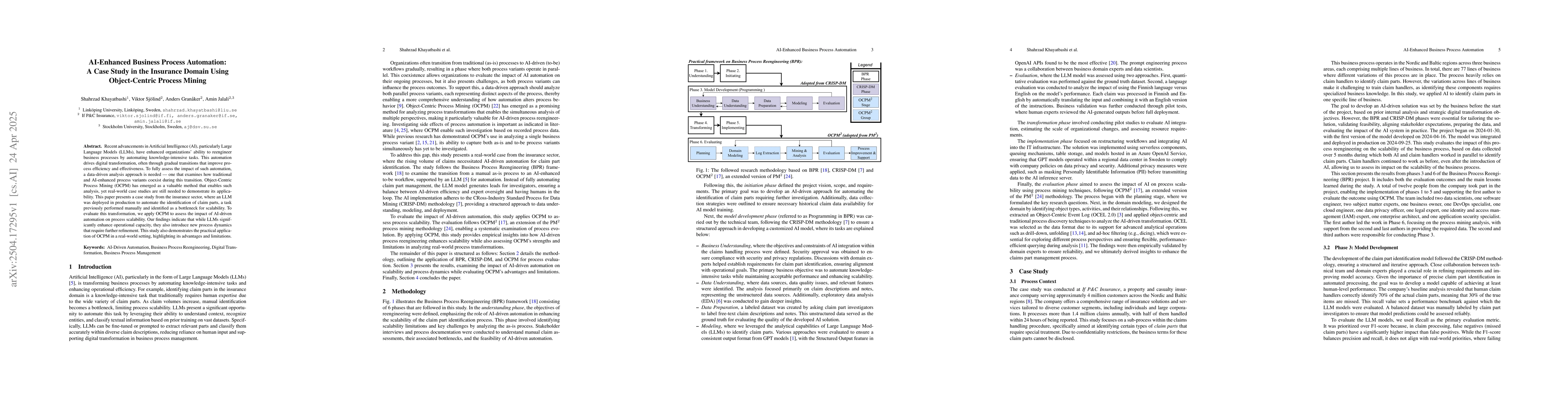 Thumbnail for AI-Enhanced Business Process Automation: A Case Study in the Insurance
  Domain Using Object-Centric Process Mining