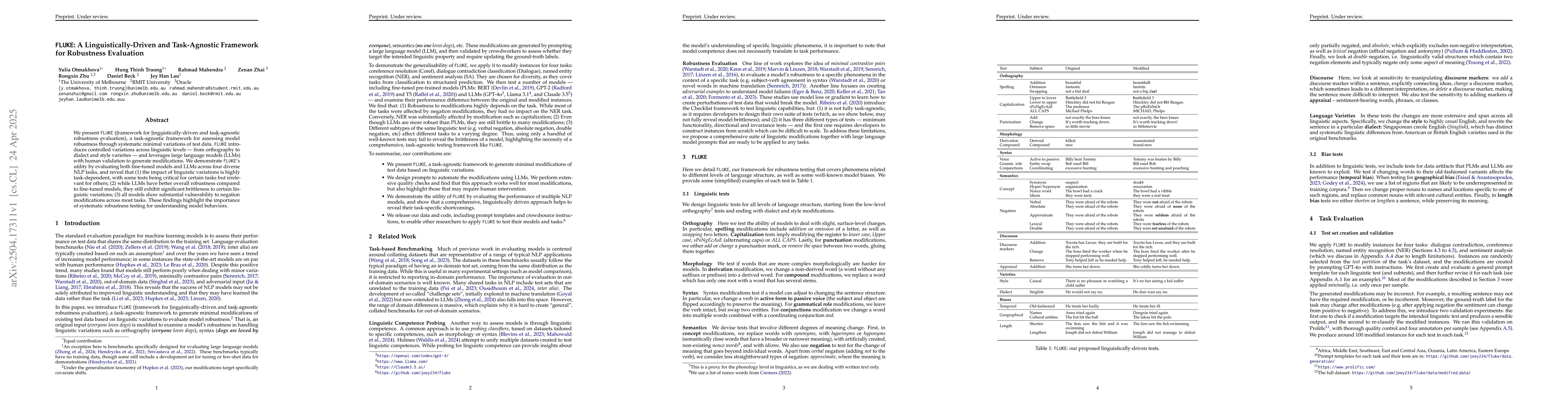 Thumbnail for FLUKE: A Linguistically-Driven and Task-Agnostic Framework for
  Robustness Evaluation