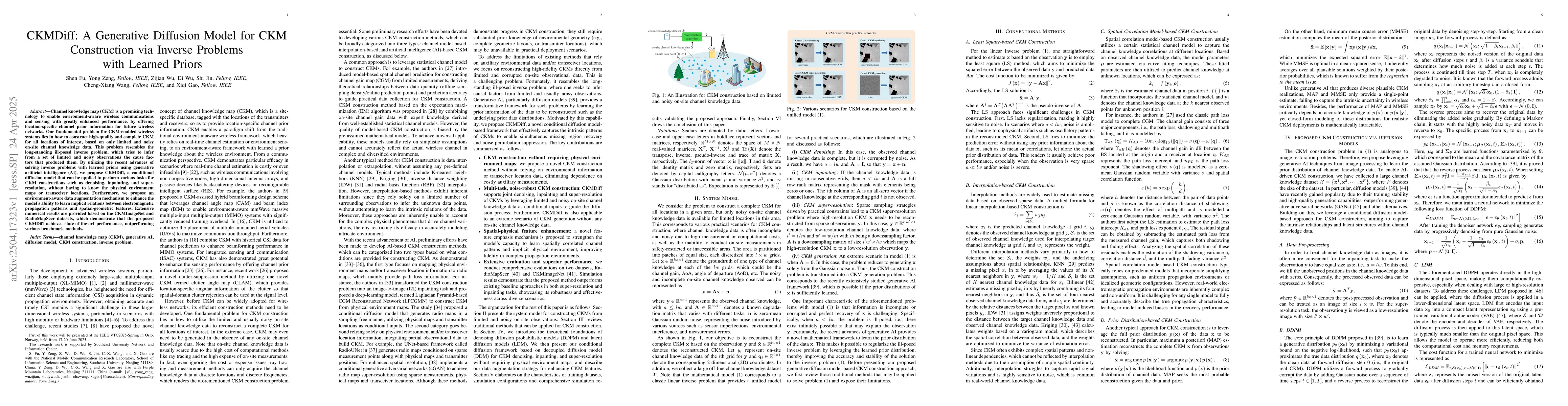 Thumbnail for CKMDiff: A Generative Diffusion Model for CKM Construction via Inverse
  Problems with Learned Priors