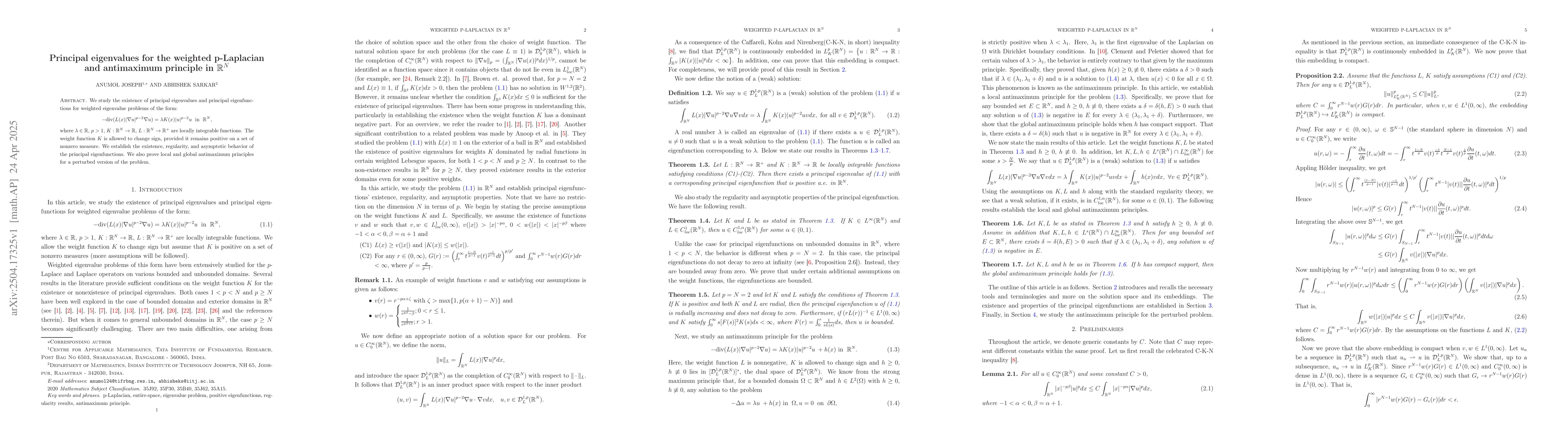 Thumbnail for Principal eigenvalues for the weighted p-Laplacian and antimaximum
  principle in $\mathbb{R}^N$