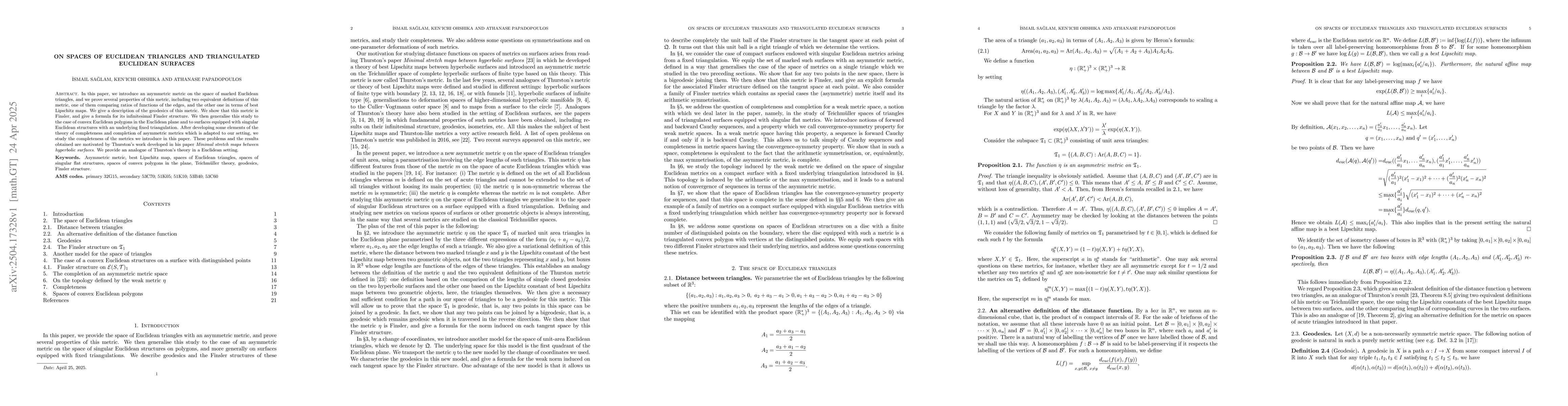 Thumbnail for On spaces of Euclidean triangles and triangulated Euclidean surfaces